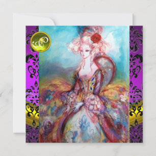 CONVITE MADAME POMPADOUR ROXO DAMASCO PRETO MONOGRAMA