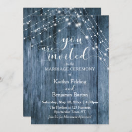 Convite Madeira Azul Rústica, Cordas Claras Brancas Casame