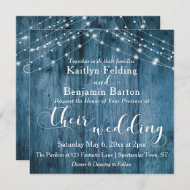 Convite Madeira Azul Rústica, Cordas Claras Brancas Casame