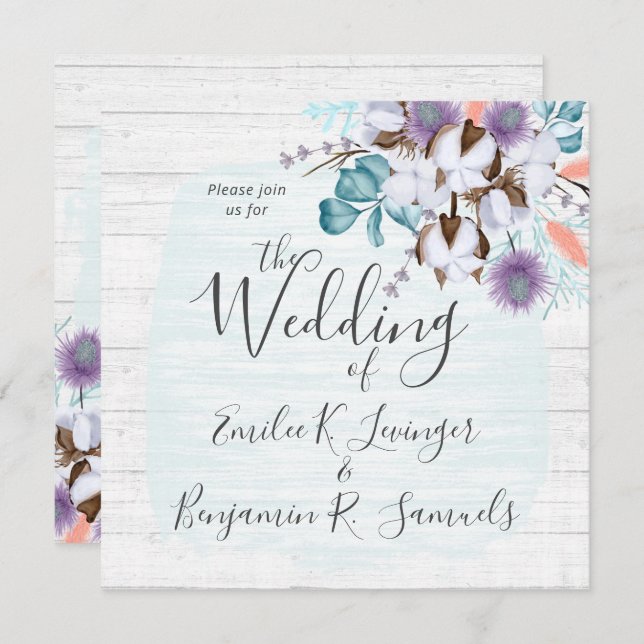 Convite Madeira Botânica Rústica De Algodão Do País Sul (Frente/Verso)