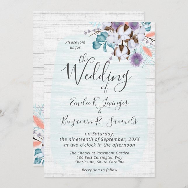 Convite Madeira Botânica Rústica De Algodão Do País Sul (Frente/Verso)