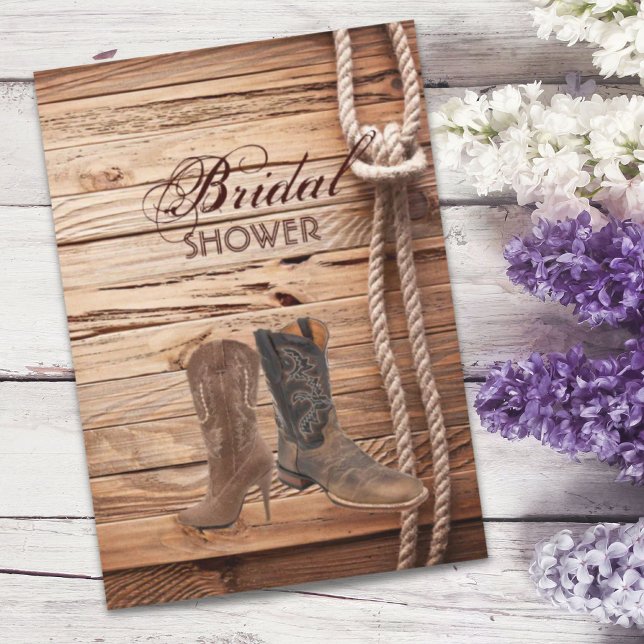 Convite madeira Cowboy Boots - chá de panela do país ocide (wood Cowboy Boots Western country bridal shower Invitation)