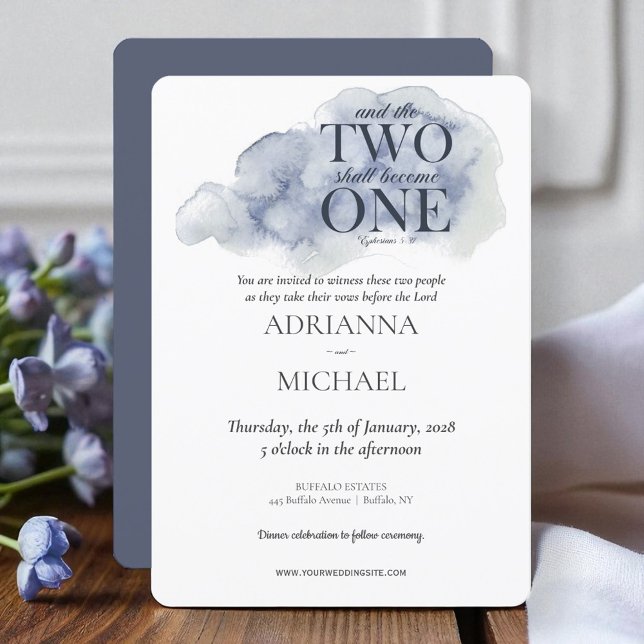 Convite Madeira Cristã Dois se Tornar Um Aquarela Azul (Criador carregado)