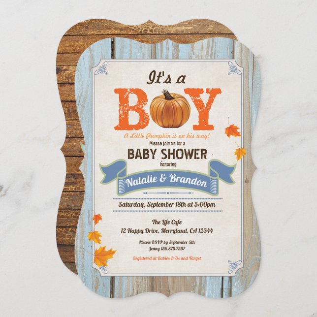 Convite Madeira de abóbora rústica com chá de fraldas de o (Frente/Verso)