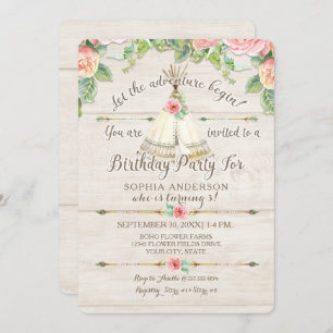 Convite Madeira de seta do Teepee da aventura BOHO do