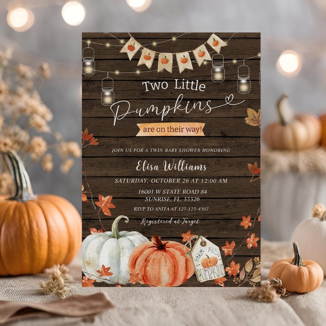 Convite Madeira Dois Pequenos Pumpkins a caminho (Criador carregado)