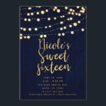 Convite Madeira Dourada azul e luzes doces 16<br><div class="desc">personalizar para o seu evento</div>