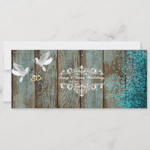 Convite Madeira em Distress & Pombas Casamento RSVP c/ bri