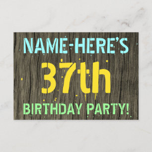 Convite Madeira Faux, aparência de texto pintado, 37º an