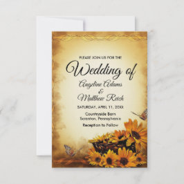 Convite Madeira marrom + Casamento russo de girassol