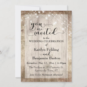 Convite Madeira marrom-clara russa com cordas leves, Casam