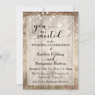 Convite Madeira Marrom Rústica Com Cordas Claras, Casamen