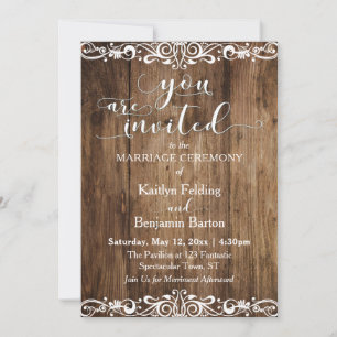 Convite Madeira Marrom rustica, Escrolagem, Casamento com 