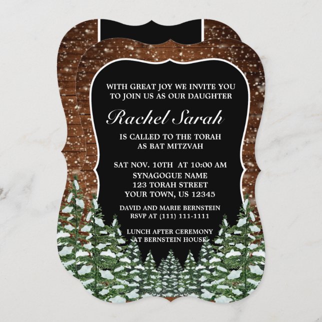 Convite Madeira Negra e Bar de pinheiro Florestal Bat Mitz (Frente/Verso)