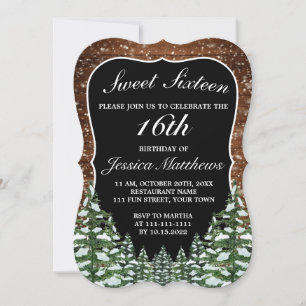 Convite Madeira Neve Negra e Floresta Pine Tiara Sweet 16