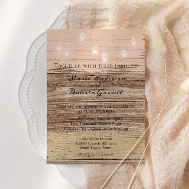 Convite Madeira rosa russa e candeeiros (Criador carregado)