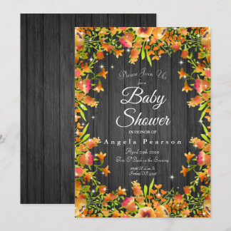 Convite Madeira russa Autumn Watercolor Floral Sparkles