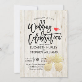 Convite Madeira russa Ouro de abacaxi Casal de Casamento M