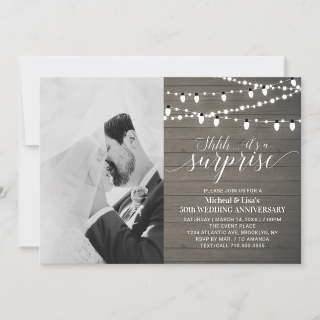 Convite Madeira Rústica 50º Aniversário de Casamento Foto (Frente)