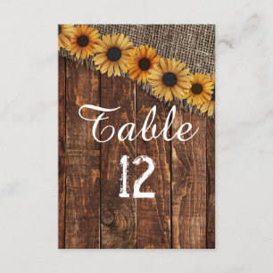Convite Madeira Rústica Burlap Sunflower Table Number Sent