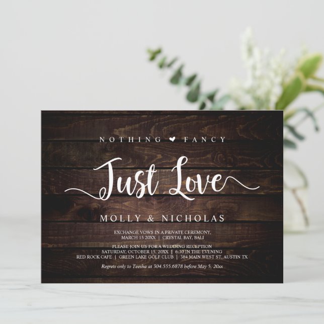 Convite Madeira Rústica, Casamento Simples, Nada Luxuoso S (Em pé/Frente)
