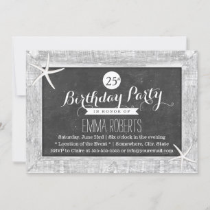 Convite Madeira Rústica Chalkboard Frame Starfish Aniversá