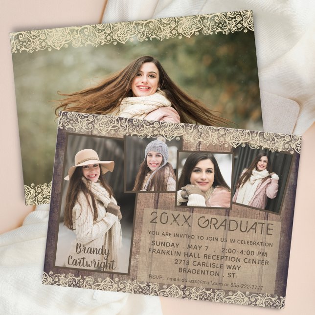 Convite Madeira Rústica Country Renda GRADUADO 5 Fotos (Criador carregado)