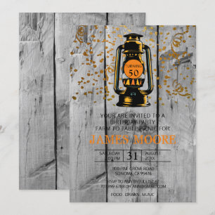 Convite Madeira Rústica de Barão e Lanterna 50ª Festa d