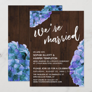 Convite Madeira Rústica e Hydrangea Azul Estamos Casados