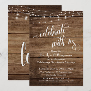 Convite Madeira Rústica e Luzes Celebre Conosco Recepção