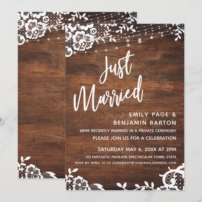 Convite Madeira Rústica, Luzes & Renda Casamento Evento Ju (Frente/Verso)