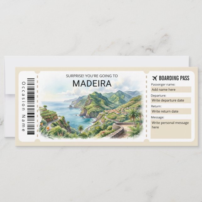 Convite Madeira Trip Boarding Pass Ticket (Frente)