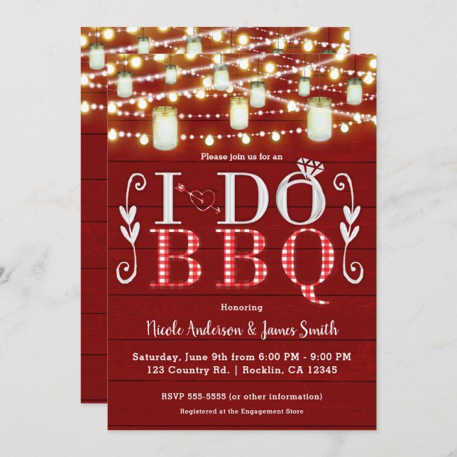 Convite Madeira vermelha e luzes Eu faço CHURRASCO Festa d (Frente/Verso)