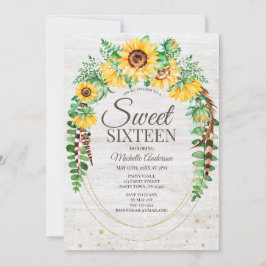 Convite Madeiras Rústicas De Girassol Luzes Doce Dezesseis