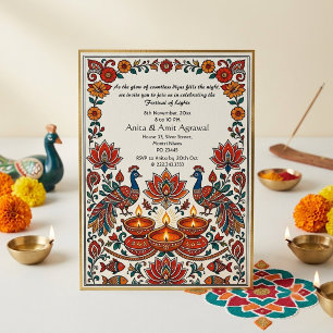 Convite Madhubani Pavões Festival das Luzes Deepak Lótus