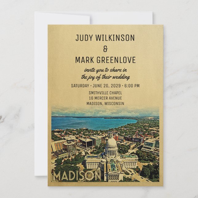 Convite Madison Wisconsin Wedding Invitation Vintage (Frente)