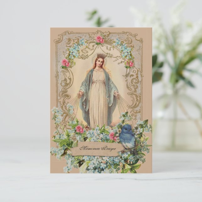 Convite Madre Católica Mary Memória Floral Oração (Em pé/Frente)