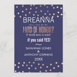 Convite Madrinha de casamento azul Marinho Bolinhas Dourad
