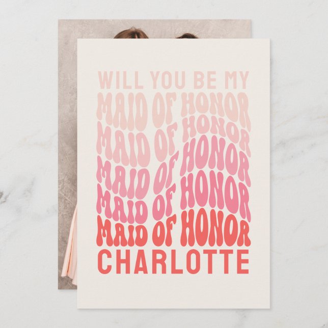 Convite Madrinha de casamento Cor-de-rosa moderna, retrato (Frente/Verso)