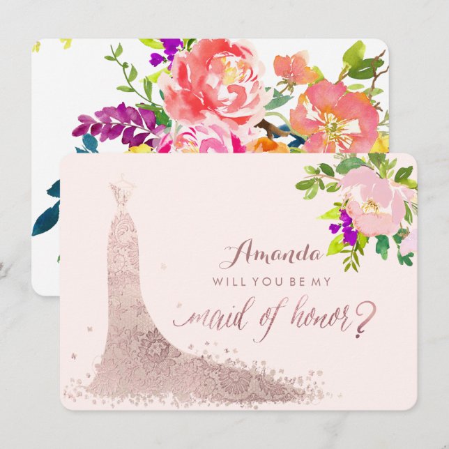 Convite Madrinha de casamento PixDezines/Floral/Aquarela/P (Frente/Verso)