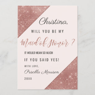 Convite Madrinha de casamento rosa Dourada de Sequência Lu