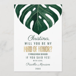 Convite Madrinha de casamento tropical moderna do ouro do