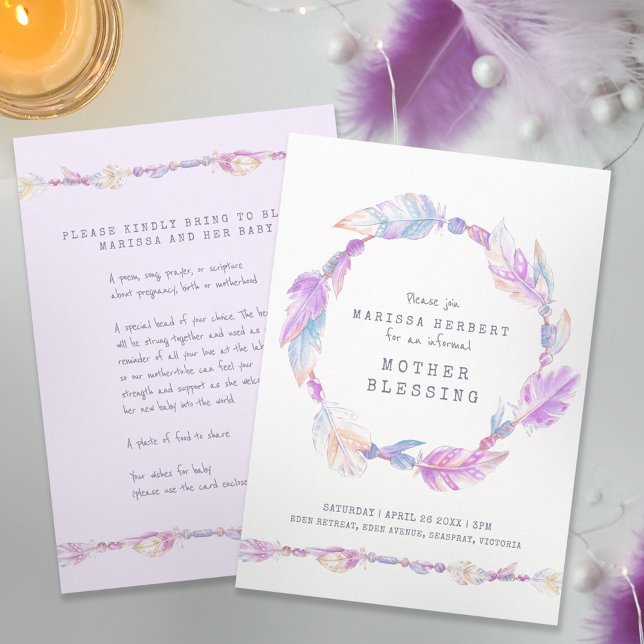 Convite Mãe abençoando miçangas instruções arte roxa (Criador carregado)