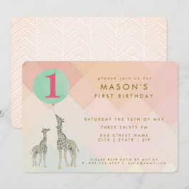 CONVITE MÃE & BABY GIRAFFE & BALLOON | ANIVERSÁRIO