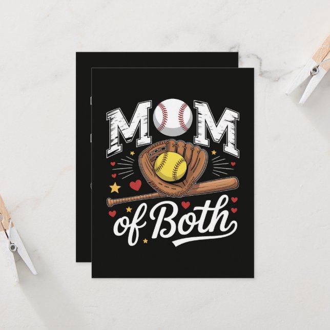 Convite Mãe de Ambos Dia de Jogo Beisebol Softbol  (Frente/Verso In Situ)