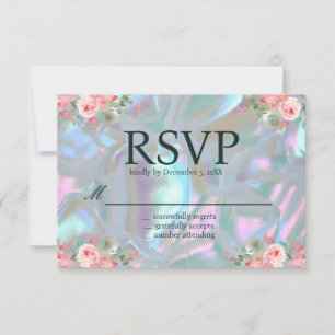 Convite Mãe de Pérola Iridescente Elegante RSVP de Casamen