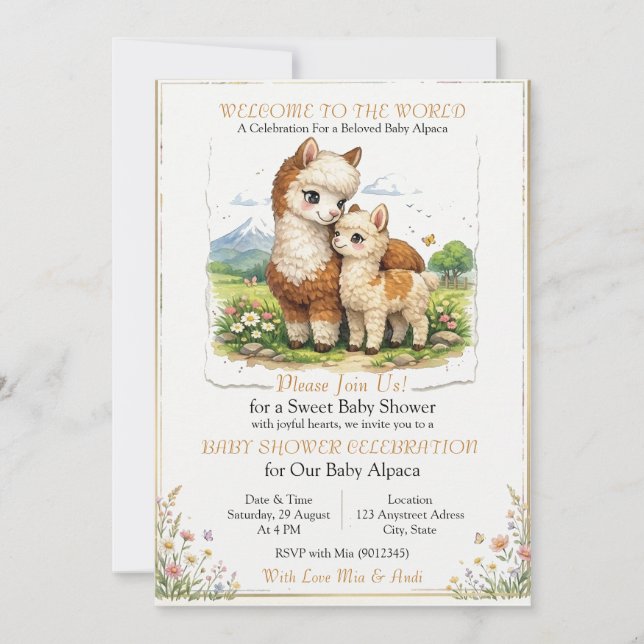 Convite Mãe e Bebê Alpaca Adoráveis (Frente)