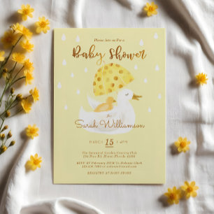 Convite Mãe e Bebê Guarda-Chuva Amarelo Pálido