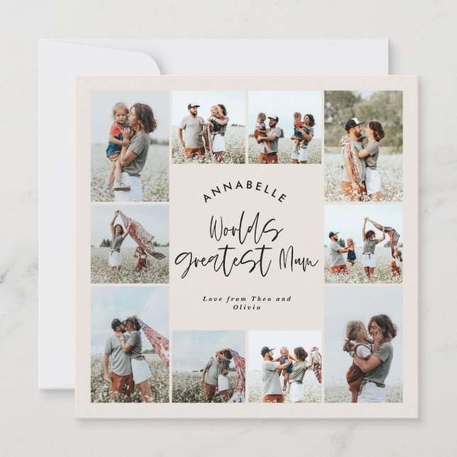 Convite Mãe elegante colagem de fotos mínima moderna (Frente)