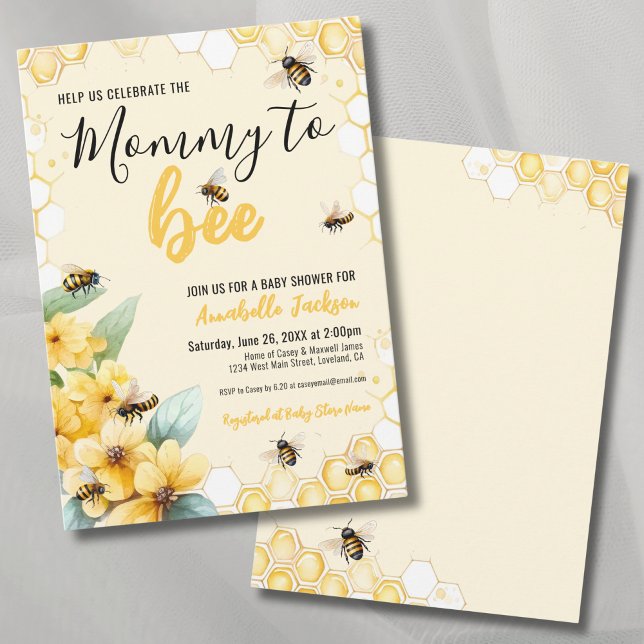 Convite Mãe para Festa de Chá de fraldas de BEE (Mom To BEE Baby Shower Party Invitation)
